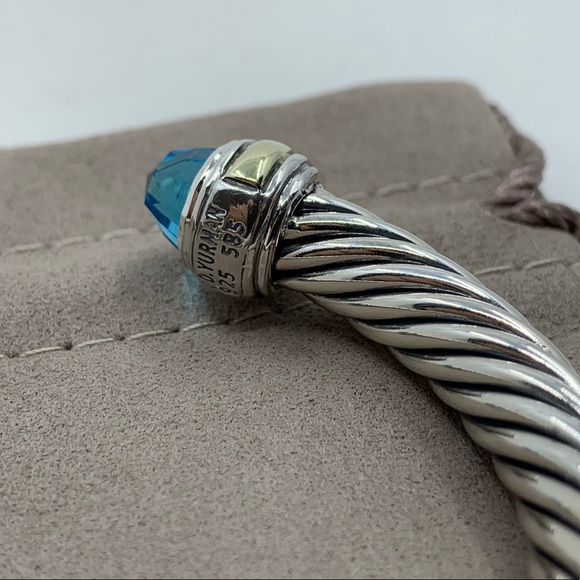 David Yurman 14k Gold 7mm Blue Topaz Bracelet - Picture 7 of 8